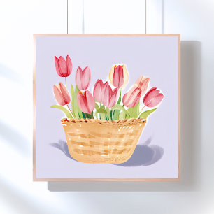 Mand met tulpen Bloemenschildering in waterverf Poster
