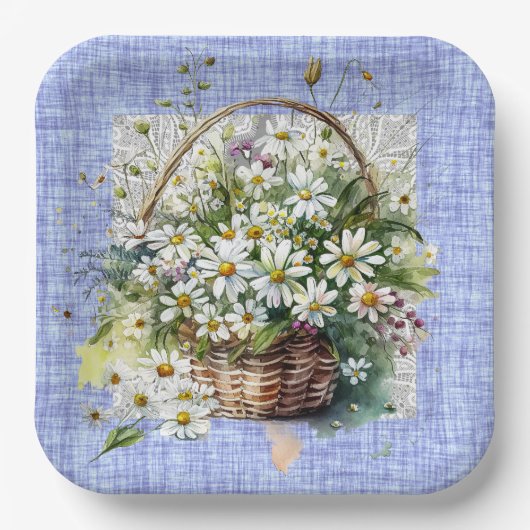 Mand met witte madeliefjes papieren bordje (Voorkant)