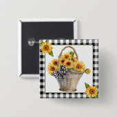 Mand met zonnebloemen vierkante button 5,1 cm (Voorkant /achterkant)