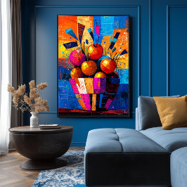 Mand van appels in levendig kubistisch stilleven poster