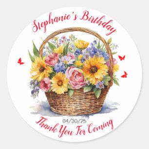 Mand van roze gele paarse bloemen ronde sticker