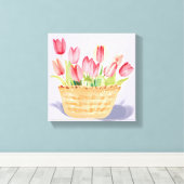 Mand van tulpen | Bloemen Waterverf schilderij Canvas Afdruk (Insitu (Houten vloer))