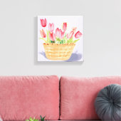 Mand van tulpen | Bloemen Waterverf schilderij Canvas Afdruk (Insitu (Woonkamer))
