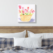 Mand van tulpen | Bloemen Waterverf schilderij Canvas Afdruk (Insitu (Slaapkamer))