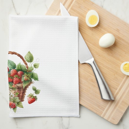 Mand van verse aardbeien theedoek (Quarter Fold)