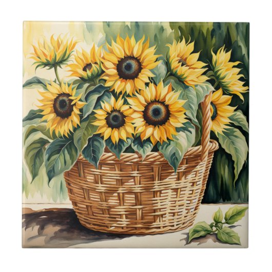 Mand van Zonnebloemen Tegeltje (Voorkant)
