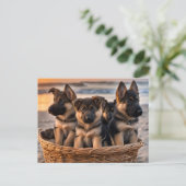 Mand vol met Duitse Herder Puppies Briefkaart (Staand voorkant)