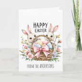 Mand vol met eieren en twee konijnen feestdagen kaart (Voorkant)