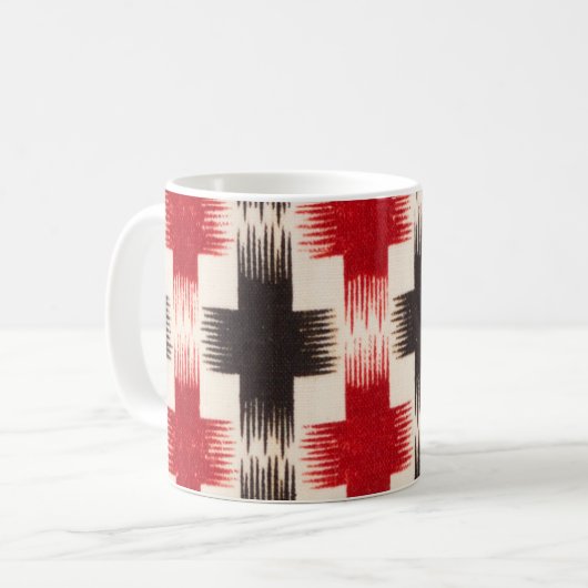 Mand Weave Pattern rood en zwart Abstracte kunst Koffiemok (Voorkant links)