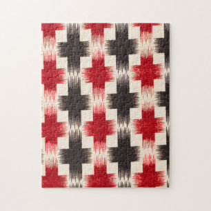 Mand Weave Pattern rood en zwart Abstracte kunst Legpuzzel