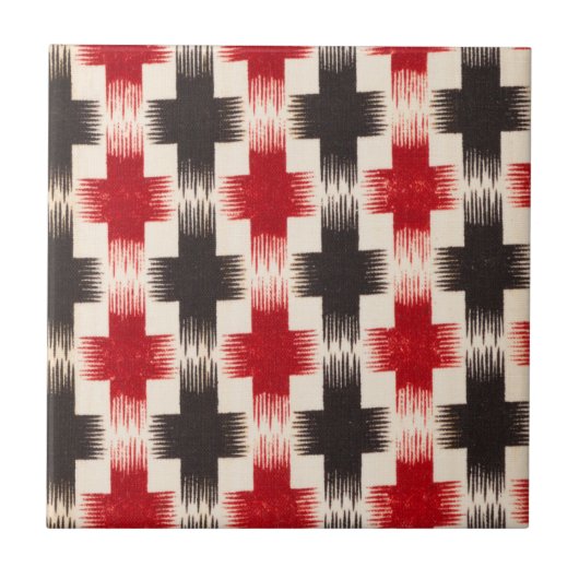 Mand Weave Pattern rood en zwart Abstracte kunst Tegeltje (Voorkant)