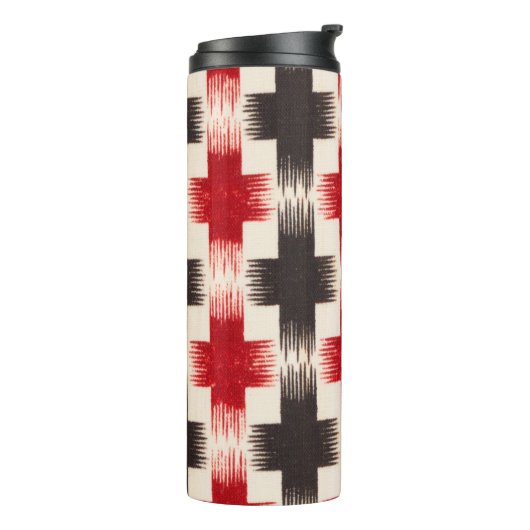 Mand Weave Pattern rood en zwart Abstracte kunst Thermosbeker (Gedraaid links)