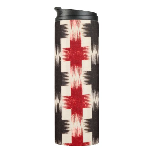 Mand Weave Pattern rood en zwart Abstracte kunst Thermosbeker (Geroteerd rechts)