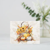 Mand Zonnebloemen bladeren Pompoenen Herfst Hallow Feestdagenkaart (Staand voorkant)