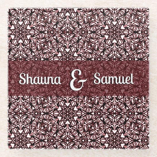 Mandal Hearts Glazen Onderzetter (Voorkant)