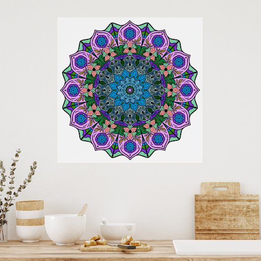 Mandala 12-2 TealRose - Poster (Keuken)