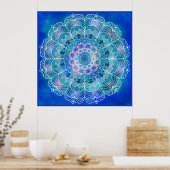 Mandala 12 Blauw Blauwgroen op blauwe achtergrond  Poster (Keuken)