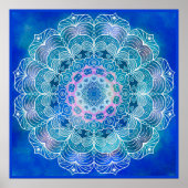 Mandala 12 Blauw Blauwgroen op blauwe achtergrond  Poster (Voorkant)