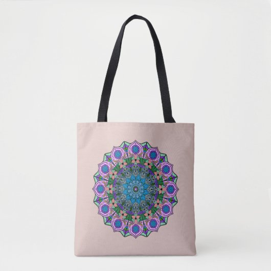 Mandala 12 Blauwgroen Roos Roze Sinaasappel op Cre Tote Bag (Voorkant)