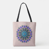 Mandala 12 Blauwgroen Roos Roze Sinaasappel op Cre Tote Bag (Achterkant)