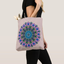 Mandala 12 Blauwgroen Roos Roze Sinaasappel op Cre Tote Bag