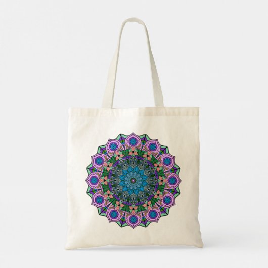Mandala 12 Blauwgroen Roos Roze Sinaasappel - Tote Bag (Achterkant)