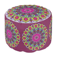 Mandala 12 PinkFlower mosterd - Round Pouf