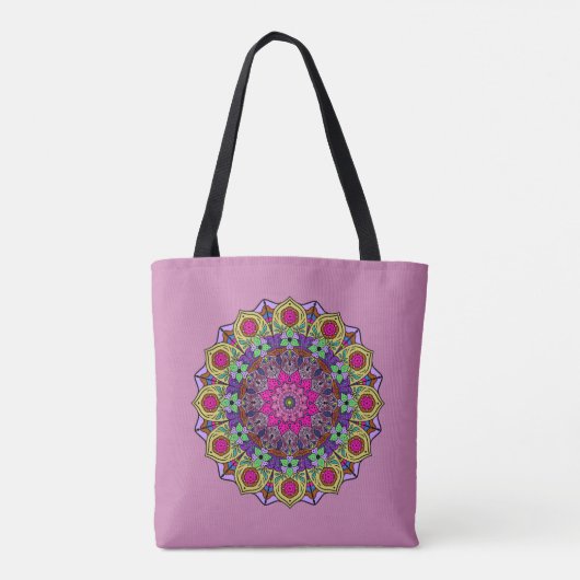 Mandala 12 Roze Vloermosterd op Mauve - Tote Bag (Achterkant)
