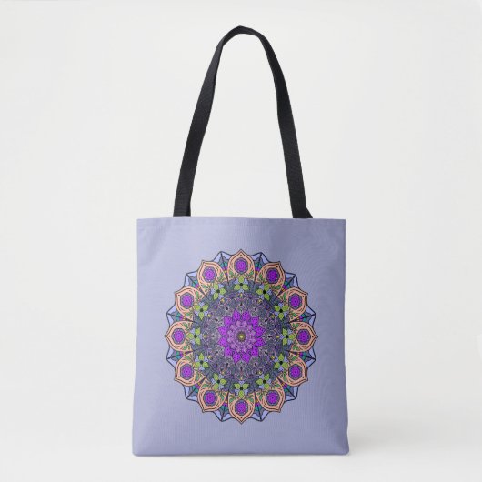 Mandala 12 Violet Peach roze groen op Violet - Tote Bag (Voorkant)