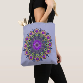 Mandala 12 Violet Peach roze groen op Violet - Tote Bag