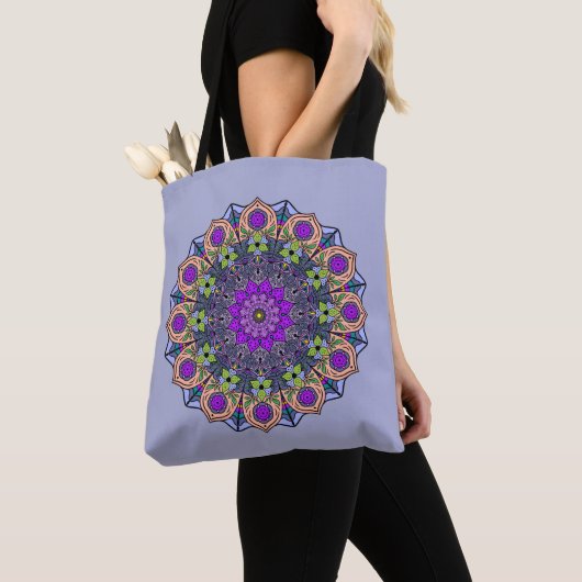 Mandala 12 Violet Peach roze groen op Violet - Tote Bag (Dichtbij)