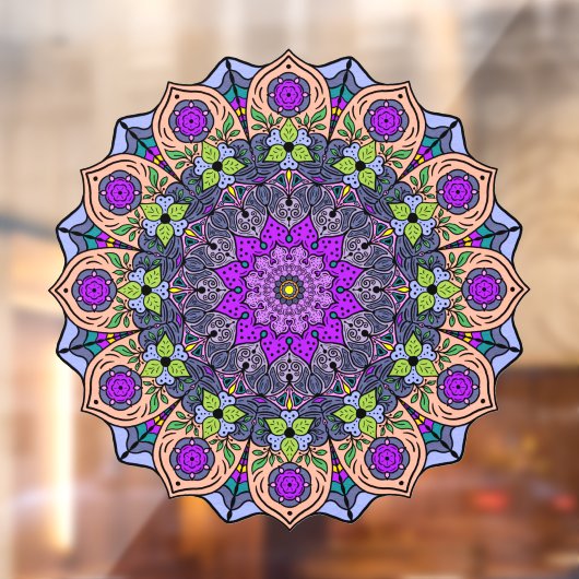 Mandala 12 VioletPeach roze groen - Raamsticker (Vel 2)