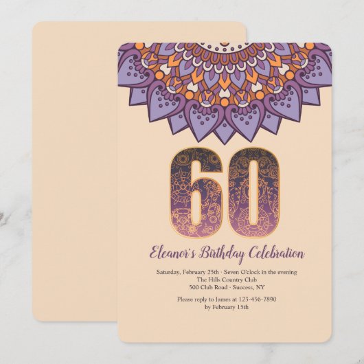 Mandala 60 Uitnodiging (Voorkant / Achterkant)