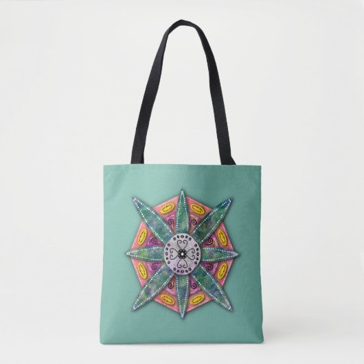 Mandala 8 groene bladen Vloer Blauwgroen - Tote Bag (Voorkant)