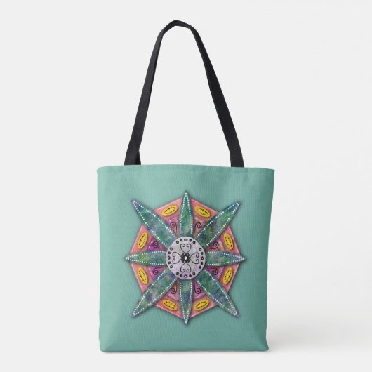 Mandala 8 groene bladen Vloer Blauwgroen - Tote Bag (Achterkant)
