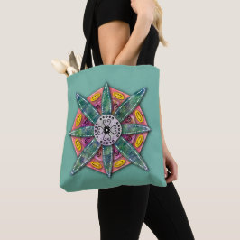 Mandala 8 groene bladen Vloer Blauwgroen - Tote Bag