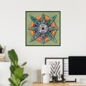 Mandala 8 groene bloemblaadjes op olijfgroene Post Poster (Thuiskantoor)