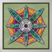 Mandala 8 groene bloemblaadjes op olijfgroene Post Poster (Voorkant)