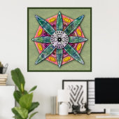 Mandala 8 groene bloempbladen op Poster (Thuiskantoor)