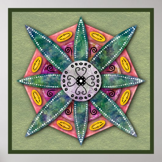 Mandala 8 groene bloempbladen op Poster (Voorkant)