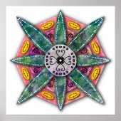 Mandala 8 groene ventilatorbladen op rood poster (Voorkant)