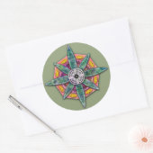 Mandala 8 groene ventilatorbladen op rood ronde sticker (Envelop)