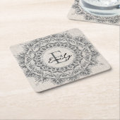 Mandala Aangepaste naam Monogram Monochroom Lichtg Kartonnen Onderzetters (Schuin)