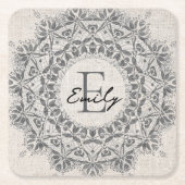 Mandala Aangepaste naam Monogram Monochroom Lichtg Kartonnen Onderzetters (Voorkant)