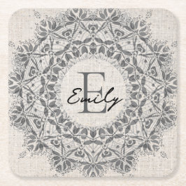 Mandala Aangepaste naam Monogram Monochroom Lichtg Kartonnen Onderzetters