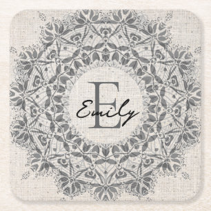 Mandala Aangepaste naam Monogram Monochroom Lichtg Kartonnen Onderzetters