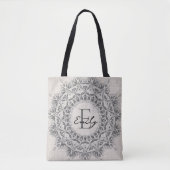 Mandala Aangepaste naam Monogram Monochroom Lichtg Tote Bag (Voorkant)