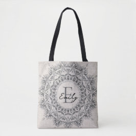 Mandala Aangepaste naam Monogram Monochroom Lichtg Tote Bag