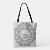 Mandala Aangepaste naam Monogram Monochroom Lichtg Tote Bag (Achterkant)