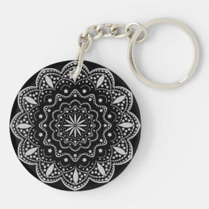 Mandala Acryl Sleutelhanger Zwart en Grijs